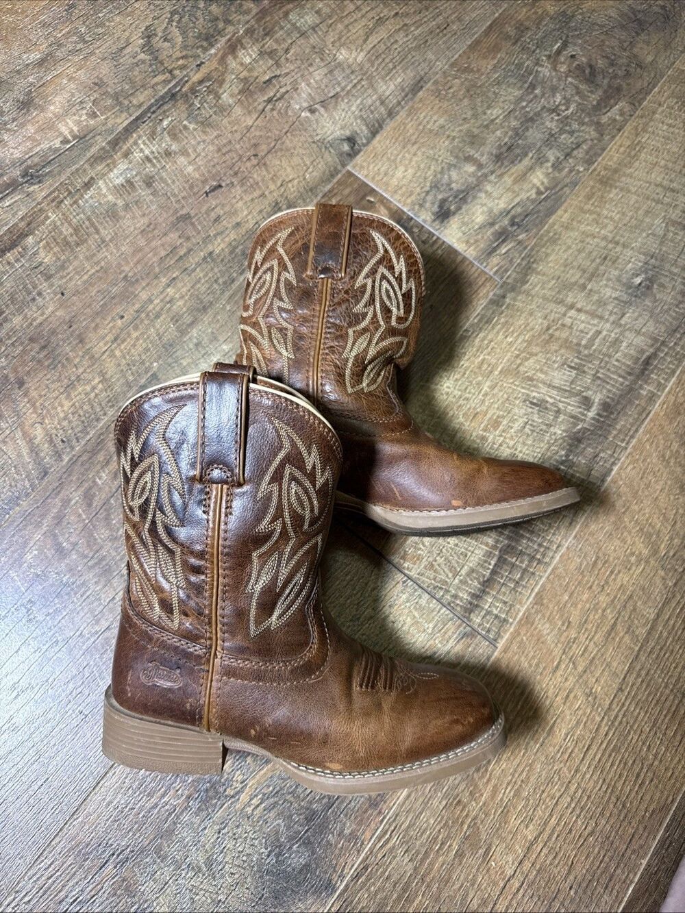 Justin Boots Canter Jr Cognac Water Buffalo Sqr Toe Cowboy Youth/kids Size 2 D